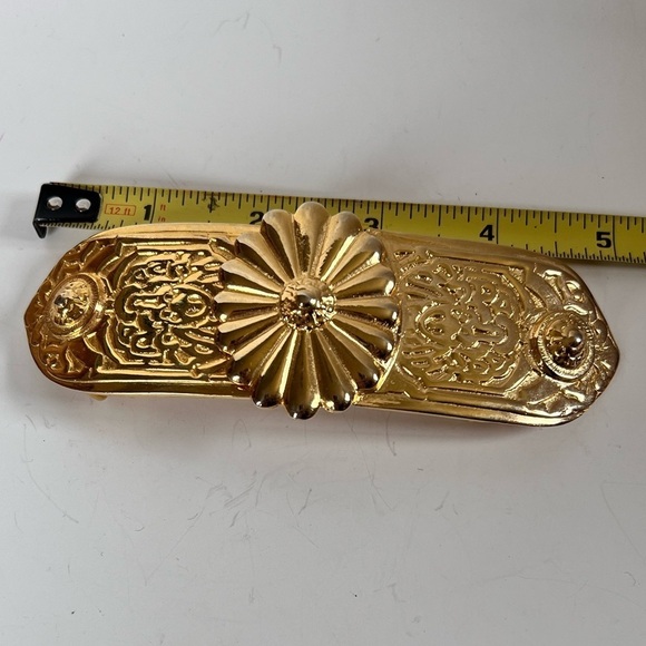 Vintage Gay Boyer 1980s Goldtone Floral Etched Belt RARE Retro Glam Collectible